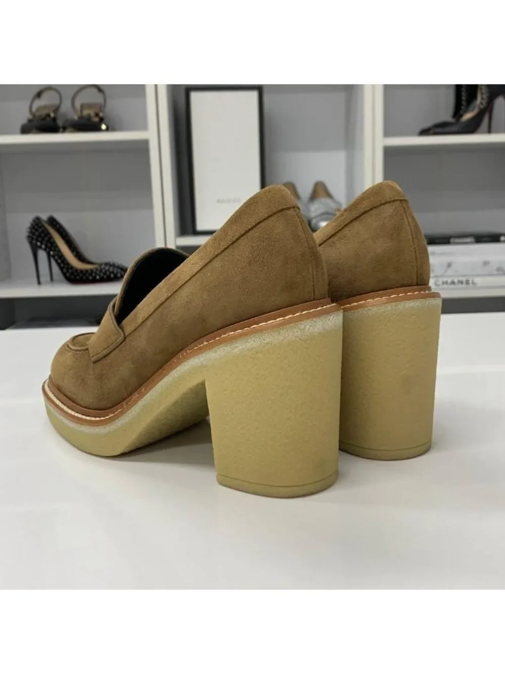 Hermes Didi Suede Heels Loafers Brown